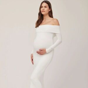 BumpSuit Off-Shoulder White Maternity Dress